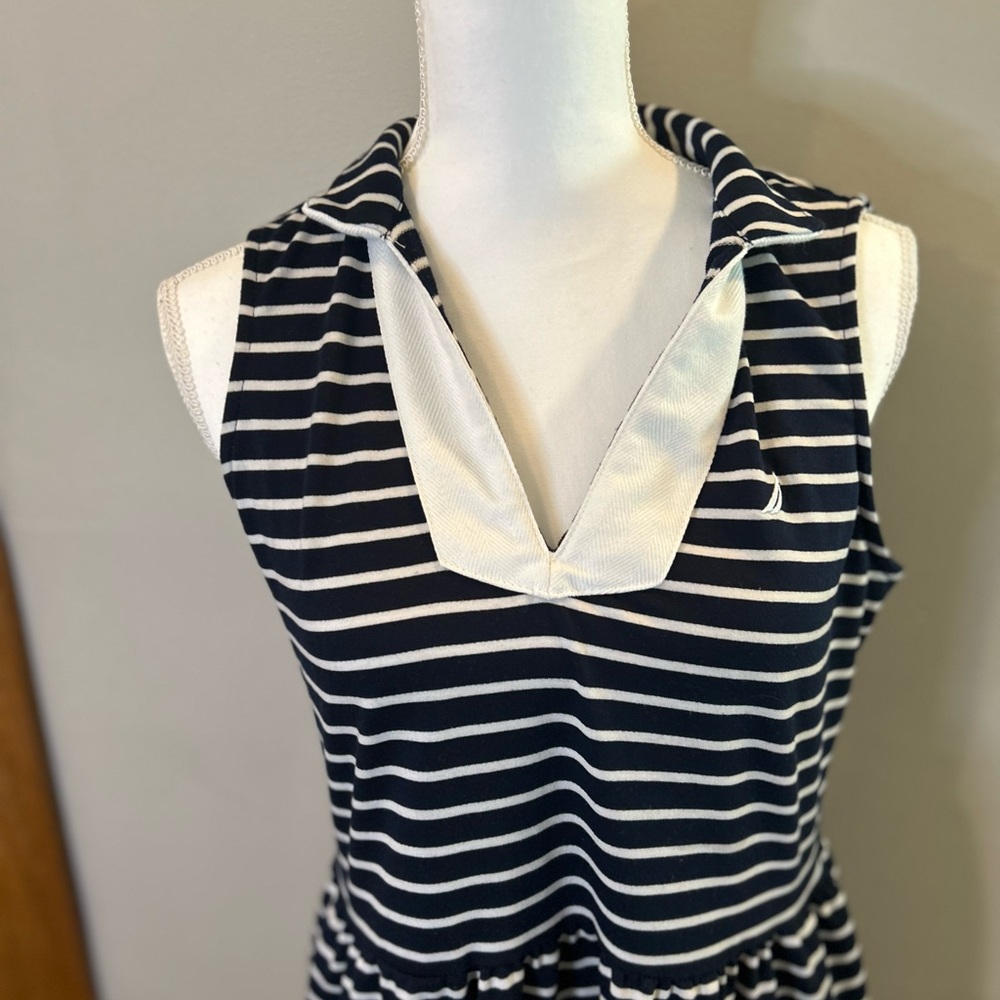 Nautica Navy & White Striped Sleeveless Collared Dress S coastal summer resort S - Picture 3 of 7